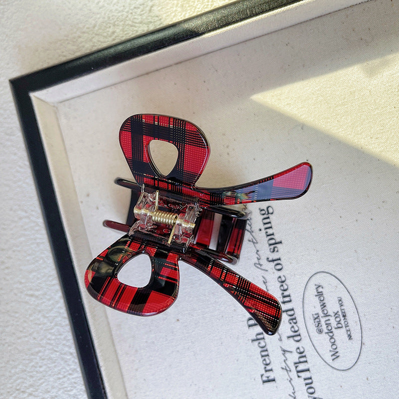 Wholesale Plaid Vintage Acetate Bow Hair Clip